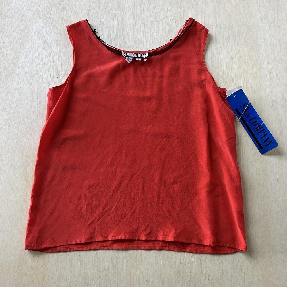 Vintage SK & Company Tank Top Womens 10 Red Silk Scoop Neck Sleeveless Basic